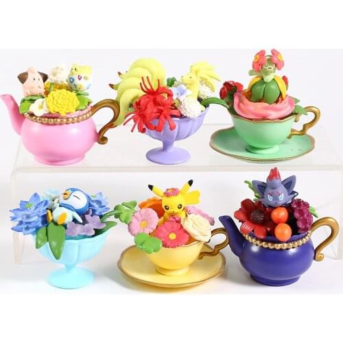 Pokemon Floral Cup Collection Figures Vol.2 Togepi Clefairy Ninetales Bellossom Piplup Zorua Pikachu 6pcs/set