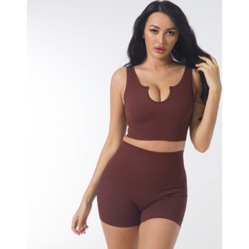 Summer Sport Set Women Yoga Shorts Seamless Gym Set Threaded Yoga Vest Hip Fitness Shorts Sportswear Women 2 piece Tight