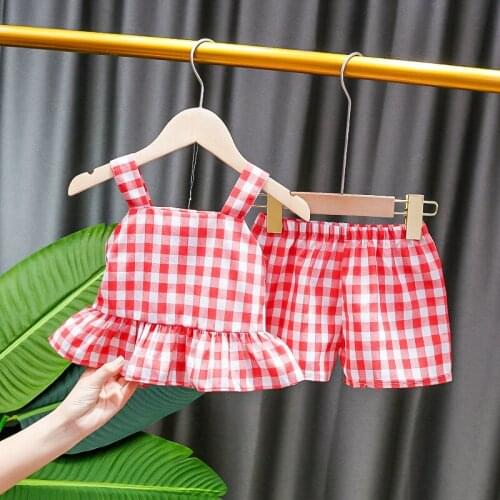 Summer Cute Casual Girls Lattice Suspenders With Small Wings + Shorts Suit Two-Piece Childrens Clothing