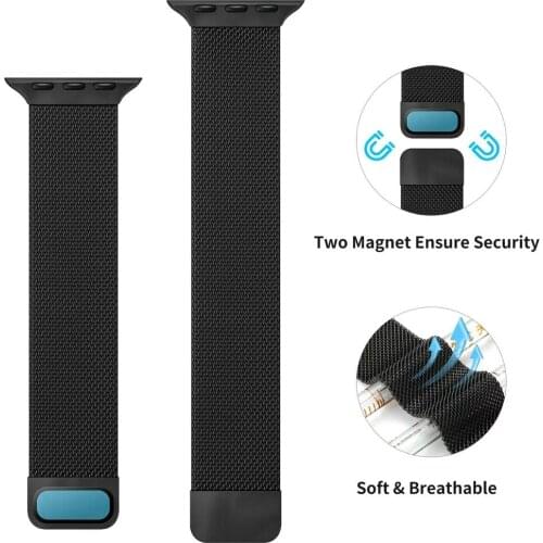 GOOSUU Magnetic Loop for apple watch 44mm 40mm 42mm 38mm Wrist Bracelet for iWatch All Series Metal Stainless Steel Strap Black
