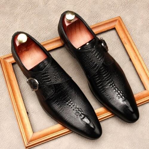 PJCMG New Spring/Autumn Handmade Slip-On Balck/Red Genuine Leather Carved Dress Oxford Flat Men Shoes