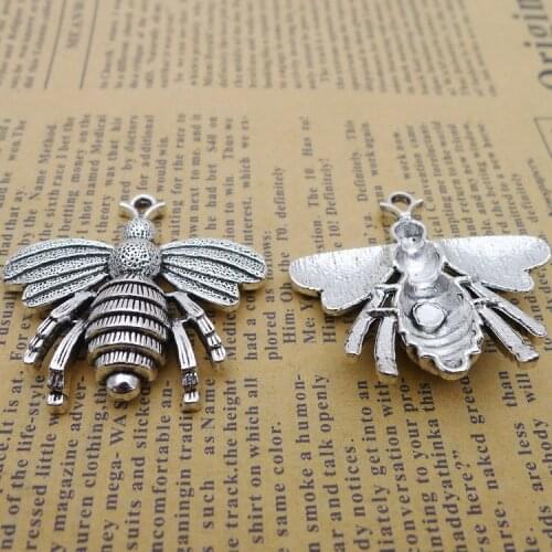 Newest 3Pieces 36*39mm Mixed Alloy Antique Silver Color Bee Charms Bracelet Necklace Pendant Accessory For DIY Jewelry Making