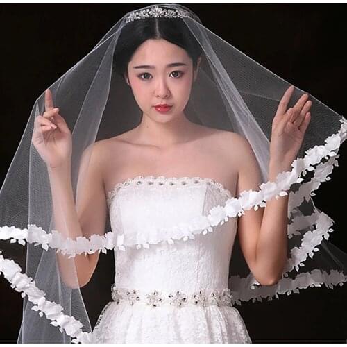 One-layer Shoulder Length Bridal Veils White Ivory Applique Edge Tulle Wedding Veils Wedding Accessories 2022