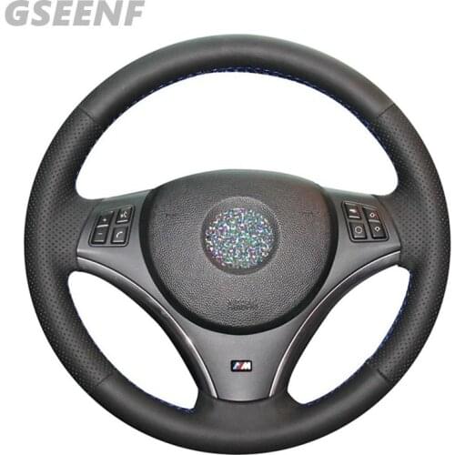 Hand-Stitched Genuine Leather DIY Black Car Steering Wheel Cover For BMW E90 E87 120i 130i 120d 335i 330i 325i 320i