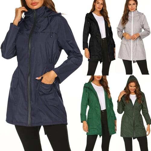 Womens Long Hooded Raincoat Poncho Waterproof Impermeable Trench Coats Clothes Portable Female Outdoor Rain Jacket Cloak Covers