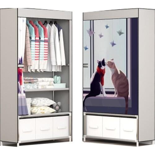 Wardrobe simple cloth wardrobe simple hanging wardrobe dormitory single childrens steel tube bold reinforcement wardrobe