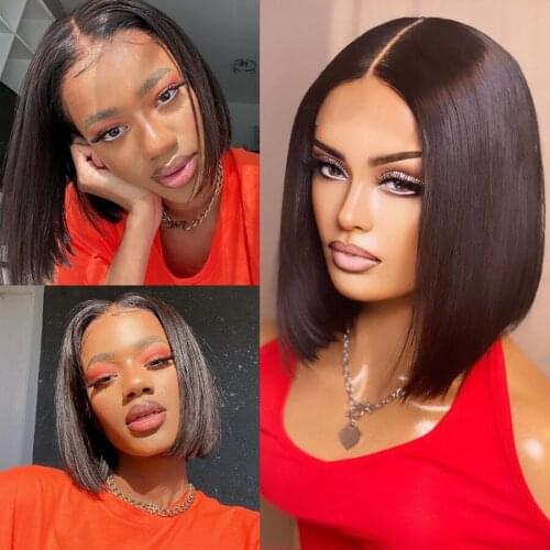 Straight Lace Front Wig BOB Hair 180% Brazilian Remy Hair Pre Plucked 4x4 Lace Closure BOB Straight Human Hair T Part Lace Wigs