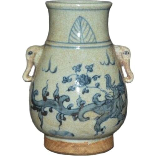 Early collection of Ming Dynasty hand-painted blue and white unicorn pattern Elephant Ear ornaments