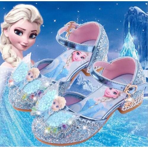 Disney Girls Elsa Sandals Rhinestone dance shoes children summer high Heel Princess shoes kids Frozen sandals girls shoes