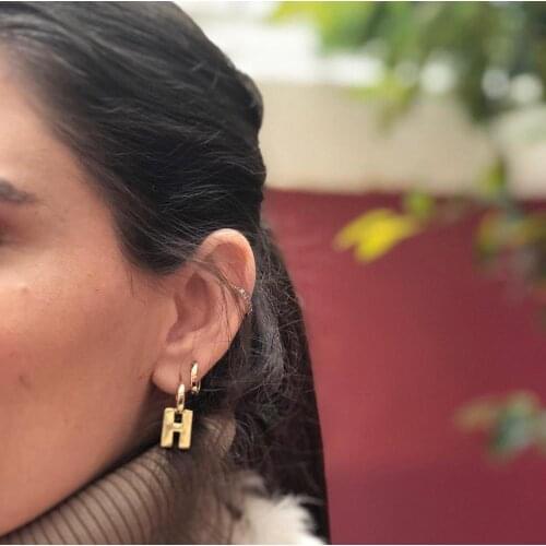 GULCE DERELI, LETTER CHARM HOOP EARRINGS, CHARM EARRINGS, INITIAL, NEW SEASON, GIFT BOX, GOLD/SILVER PLATED