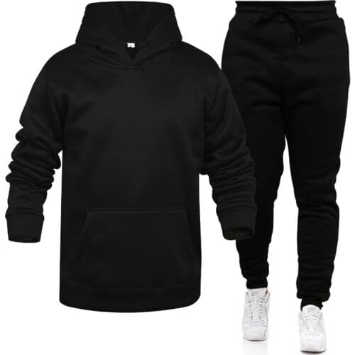 Autumn and winter youth leisure cardigan hooded long sleeve coat men and women trousers solid color suit sportswear tide