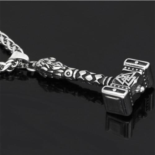 Viking Mens Thors Hammer Necklace Punk Gothic Style Norse Amulet Pendant Necklace Titanium Steel Odin Talisman Jewelry For Boys