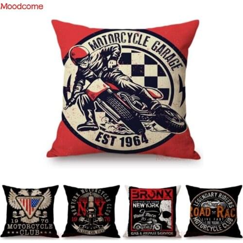 Vintage Motorcycle Club Legendary Rider Letter Print Home Decoration Art Sofa Throw Pillow Case Retro Motorbike Cushion Cover