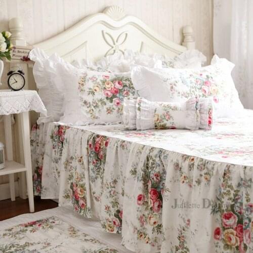Top Floral print ruffle bedspread Quality 100% satin cotton bed cover bed sheet handmade coverlet bed skirt home bedclothes sale