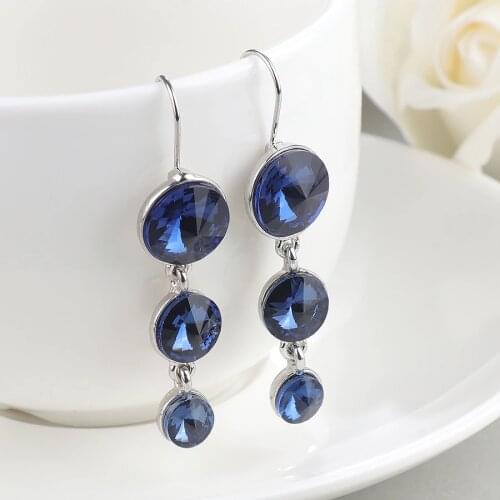 Wbmqda Fashion Long Earrings For Women Blue Round CZ Stone Crystal Dangle Drop Earrings Pendientes Jewelry Wholesale