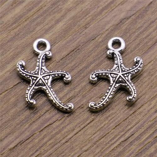 WYSIWYG 20pcs Starfish Charms Pendant DIY Metal Jewelry Making Antique Silver Color 12x19mm