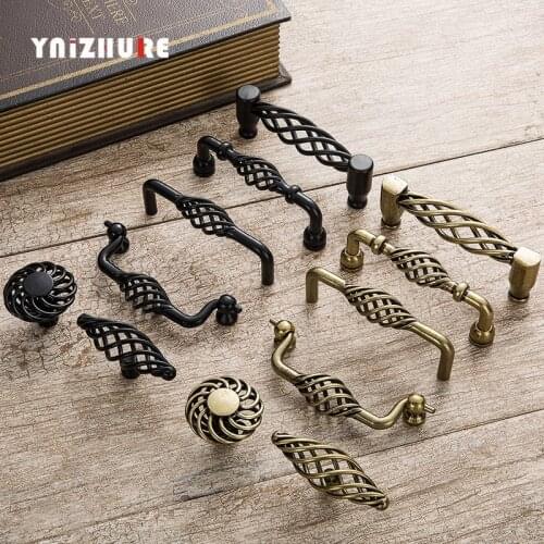 YNIZHURE Vintage Antique Bronze Cabinet Handles Hollow Out Birdcage Handles Drawer Knobs Wardrobe Door Pullers Furniture Handle