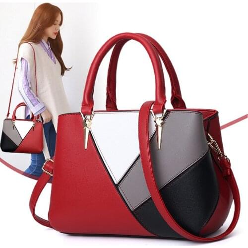 2021 European and American Ladies Shoulder Bag Stitching Solid Color PU Leather Handbags Female Bags Classic Large-capacity Bag