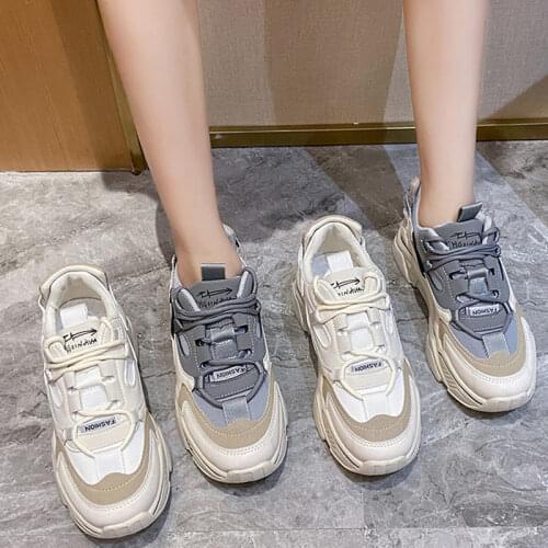 2021 Fashion Women Platform Sneakers Lace Up Breathable Air Mesh Vulcanize Shoes Casual Female Mixed ColorTrainers Daddy Shoes