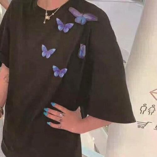 Butterfly Woman Shirts O Neck Short Sleeve Tees Loose Oversized T Shirt Comfy Casual Tops Plus Size Streetwear