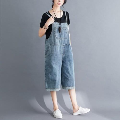 #2369 Summer Casual Spaghetti Strap Rompers Womens Jumpsuit Loose Vintage Casual Wide Leg Jeans Jumpsuit Femme Calf-length