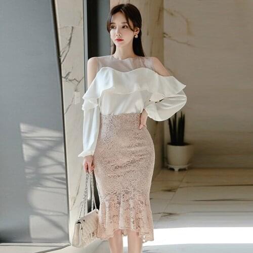 New arrival fashion women sets summer office lady casual off shoulder sexy shirt and slim skirt work style sexy two piece sets