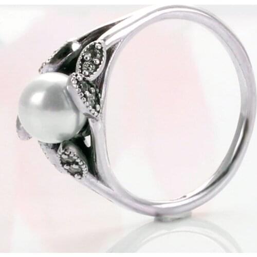 Original Luminous Leaves Rings With Pearl For Women 925 Sterling Silver Ring Wedding Party Gift Fine Pandora Jewelry