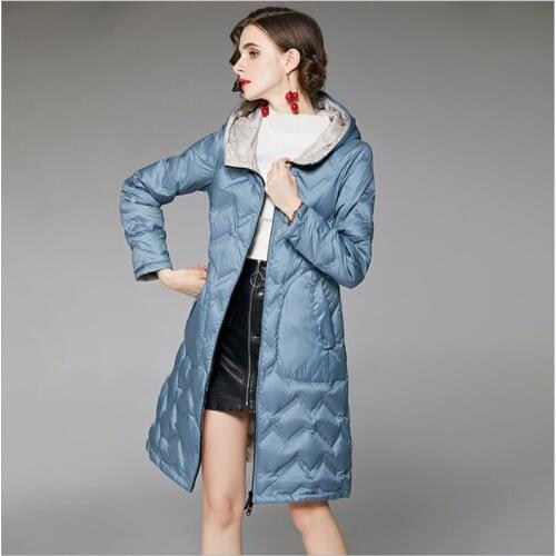 Winter Over the knee white duck down Coat green long hooded Down Jackets blue Female Loose Casual black Outwear overcoat clothes