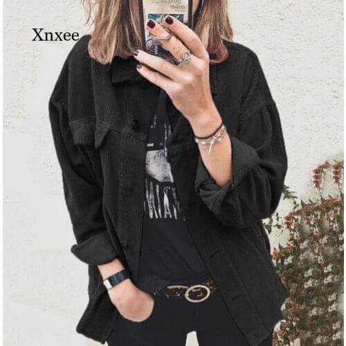 Winter and Autumn Womens Harajuku Corduroy Jacket Solid Color Coat Oversized Coat Womens Coat Cute Jacket Jacket