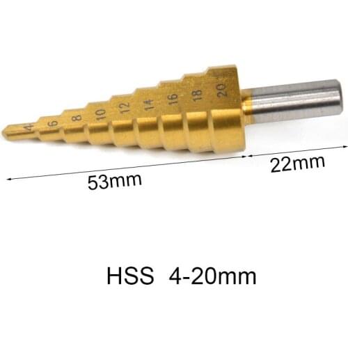 4mm-20mm HSS High Speed Steel Drill Hex Cone Step Drill Bit Spiral Groove Power Tools Woodworking Wood Drilling