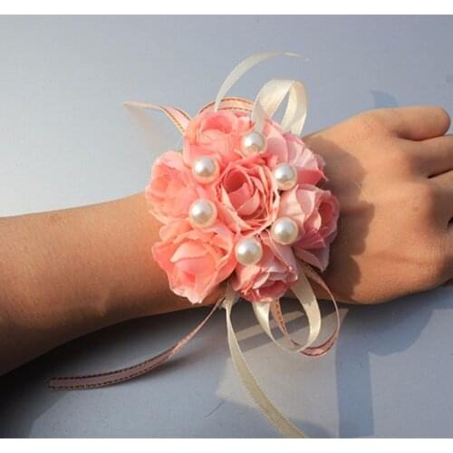 5Pieces/Bag Wedding Bridal Bridesmaid Hand Wrist Flower Party Prom Woman Corsages Mother Silk Rose Hand Corsage ArtificialFlower