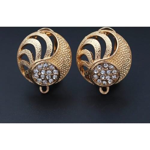 African Earrings Post with Loop Connectors Paved CZ Round Ethnic Chile Women Wedding Earrings Dangle Findings Metal Jewelry