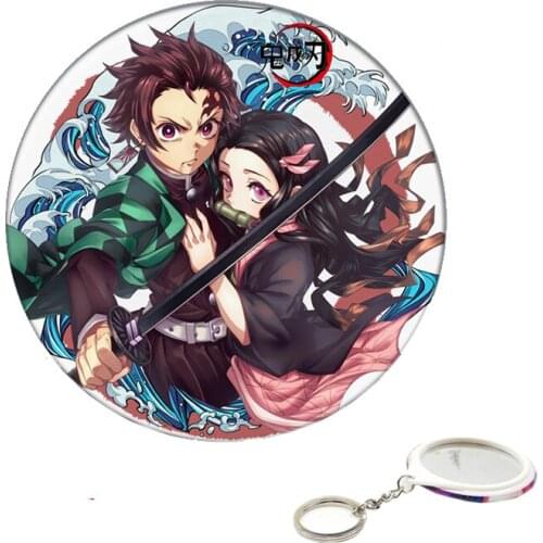 Anime Demon Slayer: Kimetsu no Yaiba Keychain Kamado Tanjirou/Nezuko Keyring with Makeup Mirrors for Backpack/Bag Accessories