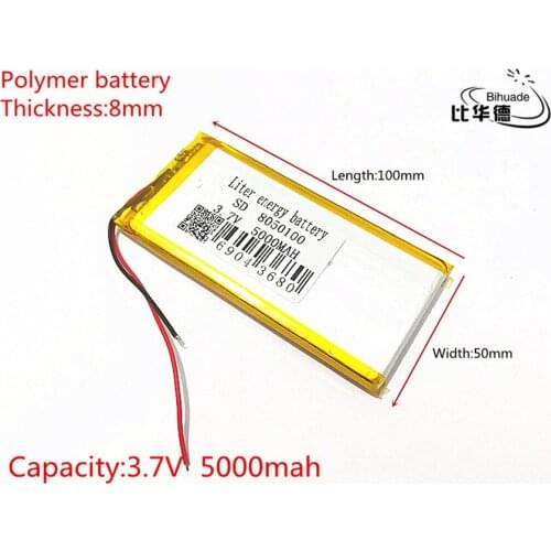 Free Shipping 8050100 5000mAh Li-ion 3.7V DIY Rechargeable Battery Lithium Polymer Backup