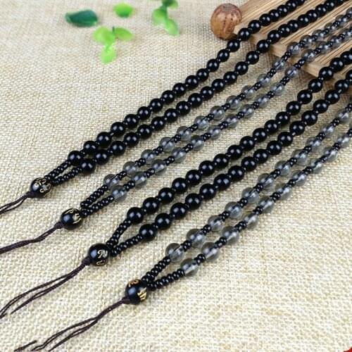 10pcs Obsidian six-character mantra bead chain lanyard, jewelry jade pendant lanyard, chain processing factory special wholesale