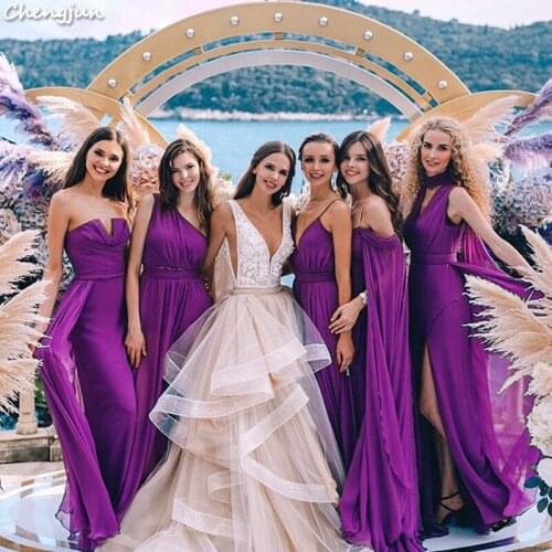Chengjun New Elegant Long Mixed Style Maid Of Honor Gowns Purple Bridesmaid Dress
