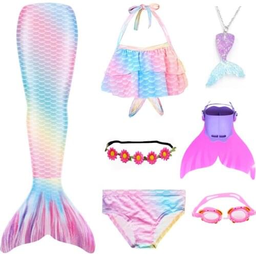 Girls Mermaid Tail for Kids Girls Swimming Costumes Children Swimsuit Bikini Bathing Suit Cosplay Dress With Monofin Fin Crown