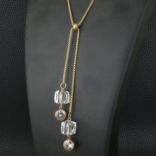 Long Charm Sweater Gold Color Stainless Steel Jewelry Necklace For Woman 840mm Romantic Chain Necklace Pendant NEIZDJBE