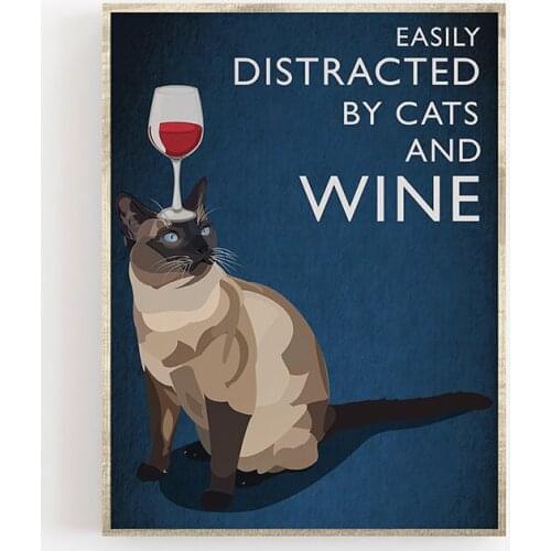 Cat And Wine Home Decor Cat Wine Cartoon HD Print Paintings Pictures Wall Art Modular Canvas Poster Modern Bedside Background