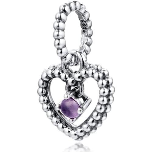 Purple Beaded Heart Beads fits For Bracelets Necklaces 100% 925 Sterling-Silver-Jewelry Charms Free Shipping