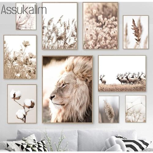 Lion Poster Plant Hay Print Reed Dandelion Canvas Painting Scandinavian Prints Nordic Wall Pictures For Living Room Decoration