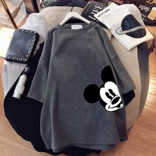 Summer Disney Women T-shirts Mickey Mouse Tops Short Sleeve Harajuku Tees O-neck White Black Female Clothes T-shirts High Street