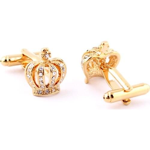 Crown Crystal Quality Cufflinks for Mens Jewelry Copper Metal Mens Shirt Business Cuff Links Buttons Wedding Men Accessories