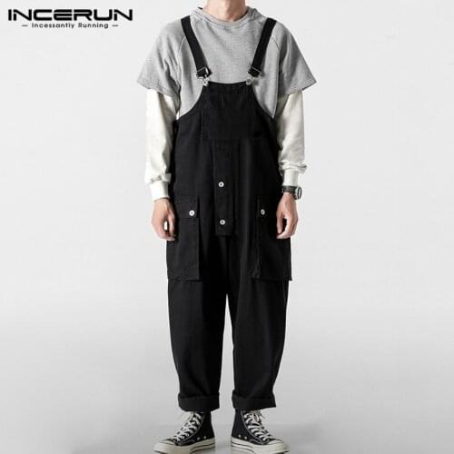 Fashion Men Romper Jumpsuit Casual Solid Joggers Bib Pants Streetwear Loose Men Suspenders Overalls Harajuku 2020 S-5XL INCERUN