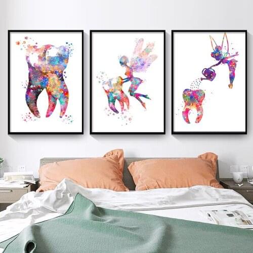 Colorful Dental Art Tooth Fairy Canvas Painting Hygienist Christmas Posters And Prints Teeth Wall Pictures Clinic Home Decor