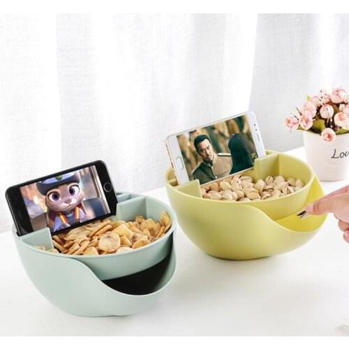Creative Bowl Double Layer Dry Fruit Containers Snacks Seeds Storage Box Garbage Holder Plate Dish Organizer With Phone holder