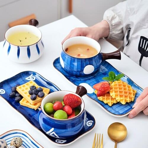 Creative Breakfast Plate Oatmeal Bowl Ceramic Dish Japanese Breakfast Dishes Cutlery Set One Person Tableware