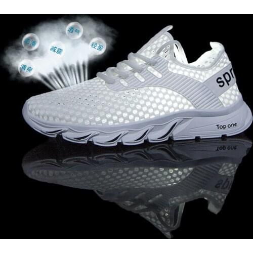 Casual Man Shoes Mesh Breathable Sneakers for Men Rubber Sole Light Athletic Holes Outdoor Walking Shoes Black Size 46