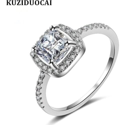 Kuziduocai New Fashion Jewelry Square Zircon Stainless Steel Dazzling Wedding Bride Party Rings For Women Anillos Accessories