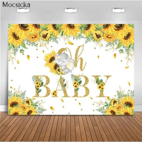 Mocsicka Baby Shower Background Sunflower Elephant Decoration Style Newborn Baby Photo Background Photography Banner